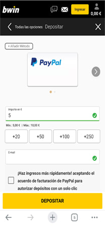 Opciones para depositar