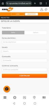 Registro en Kirolbet