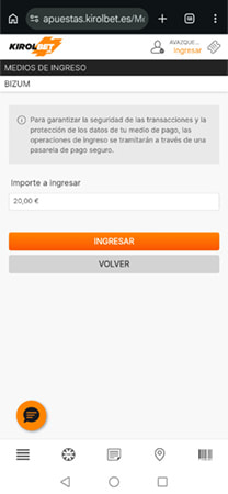 Ingreso con Bizum en Kirolbet