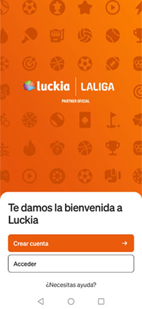 Página de inicio de la app de Luckia